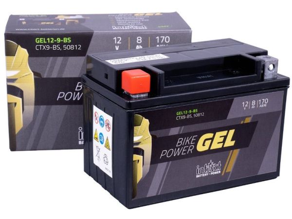 Intact GEL12-9-BS GEL-Motorradbatterie ersetzt YTX9-4, YTX9-BS 12V 8Ah