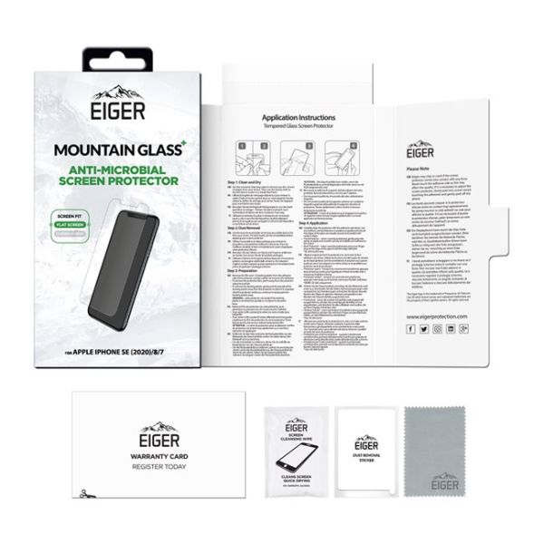 EIGER APPLE IPHONE SE2020/8/7/6S/6, GLAS ANTIBAKTERIELL 2.5D MOUNTAIN GLASS+