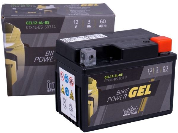 Intact GEL12-4L-BS GEL-Motorradbatterie ersetzt ETX4L-BS, FTX4L-BS 12V 3Ah