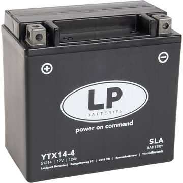 LP YTX14-4 SLA Motorradbatterie ersetzt YTX14-BS, YTX14-4, DIN 51214 12V  12Ah