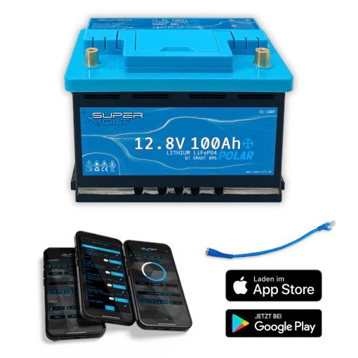 Supervolt POLAR 12V 100Ah LiFePO4 Batterie für VW T5, T6 318x175x187mm