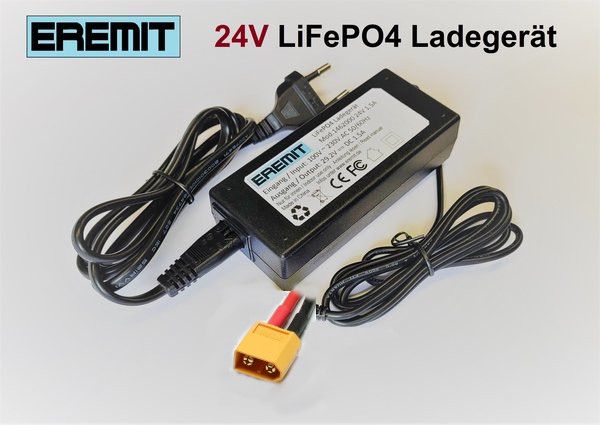 EREMIT 24V 1.5A LiFePO4 Ladegerät mit XT60 Stecker