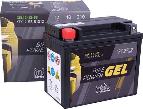 Intact GEL12-12-BS GEL-Motorradbatterie ersetzt GTX12-BS, DIN 51012 12V 10Ah