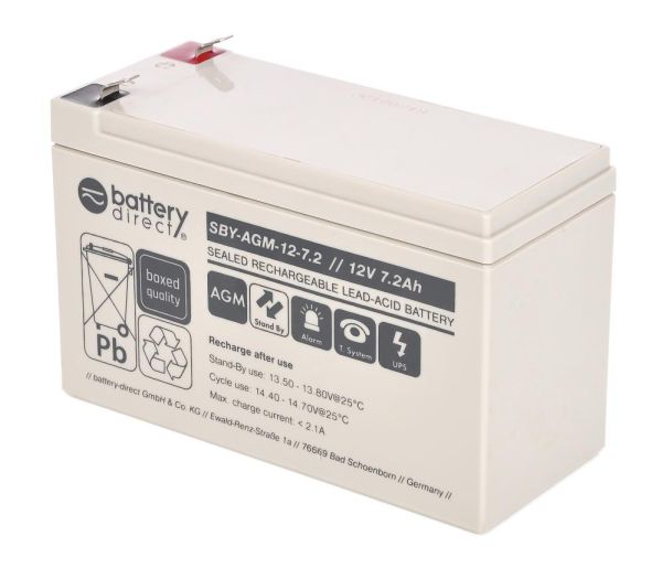 Battery-Direct SBY-AGM-12-7.2, 12V 7.2Ah Blei Gel Akku, wie MP7.2-12, NP7.2-12