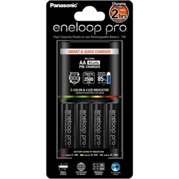 Panasonic Schnell-Ladegerät BQ-CC55 mit 4x Eneloop Pro AA