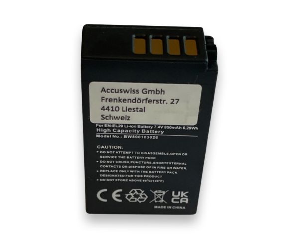 Akku ersetzt Nikon EN-EL20, EN-EL20a, VFB11201 850mAh