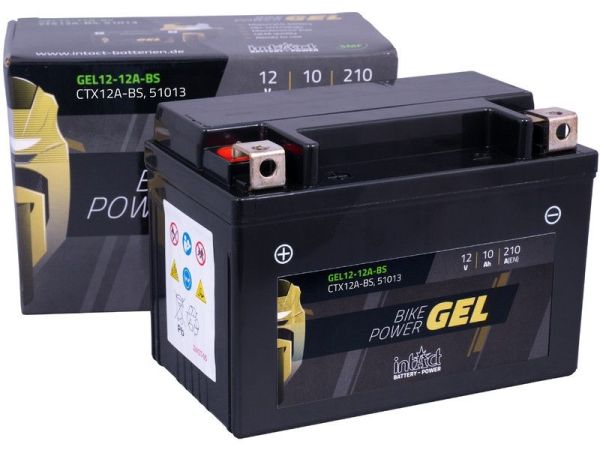 Intact GEL12-12A-BS GEL-Motorradbatterie ersetzt GEL12-12A-BS, DIN51021 12V 10Ah