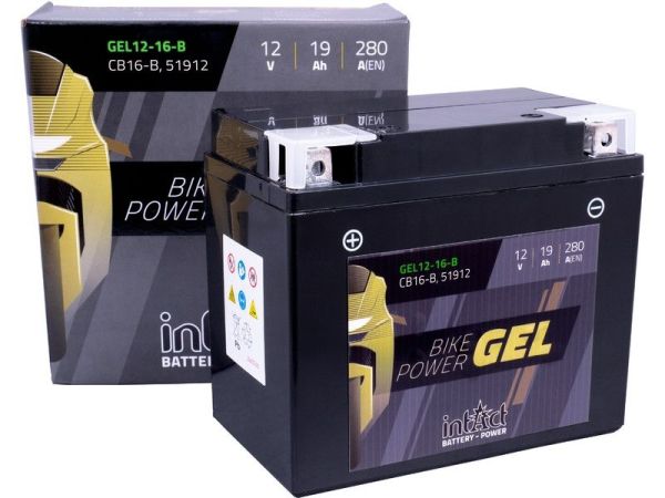Intact GEL12-16-B GEL-Motorradbatterie ersetzt GEL 12-16-B, DIN 51912, 12V 19Ah