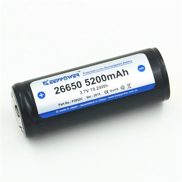 Keeppower 26650, 3.7V 5200mAh (10A) Li-Ion Akku PCB geschützt