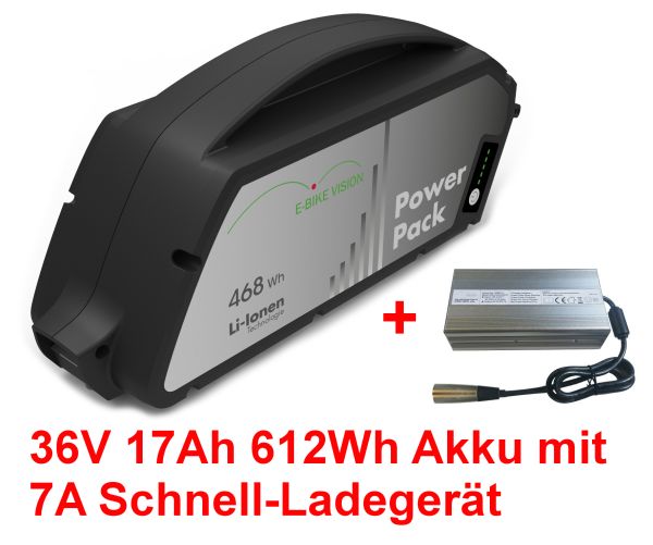 E-Bike Akku für Bosch Unterrohr 36V 17Ah + 6A Ladegerät