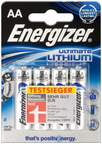 Energizer L91 Lithium, Mignon, AA, 4er Pack Batterien