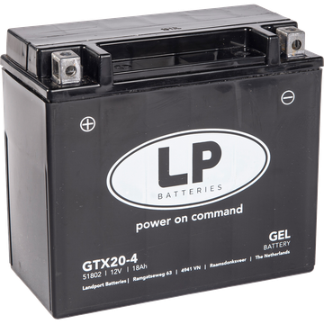 LP GTX20-4 GEL-Motorradbatterie ersetzt 51802, YTX20H-BS, M6024 12V 18Ah