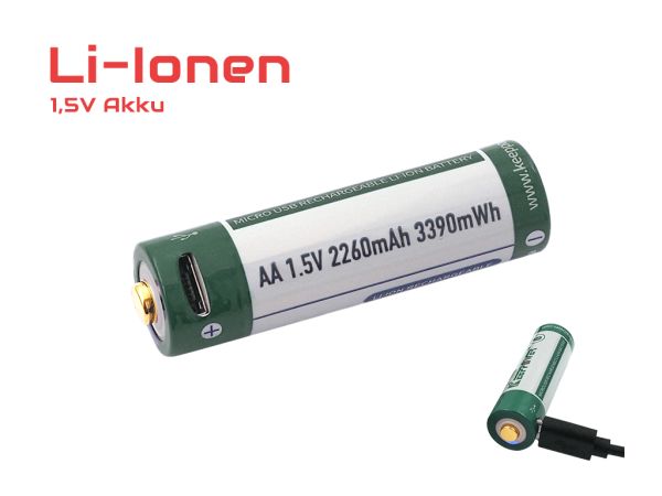 Keeppower AA 1.5V 3390mWh Li-Ion Akku mit USB Ladefunktion