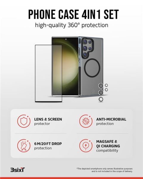 3sixT 4in1 Protection Cover für Samsung Galaxy S24 Ultra, transparent