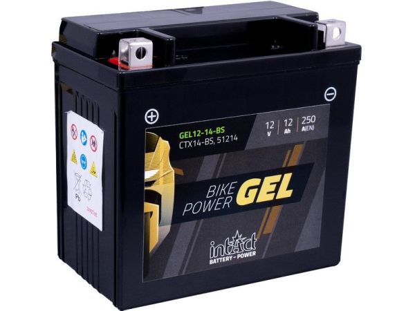 Intact GEL12-14-BS GEL-Motorradbatterie ersetzt DIN 51214, CTX14-BS 12V 12Ah