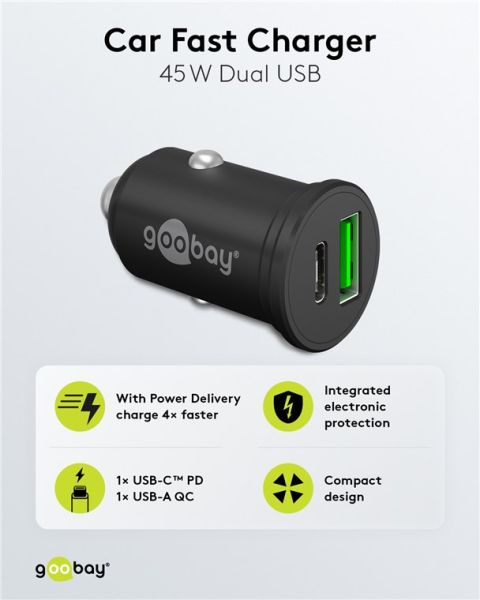 Dual USB-C Auto-Schnellladegerät 45W PD (Power Delivery)