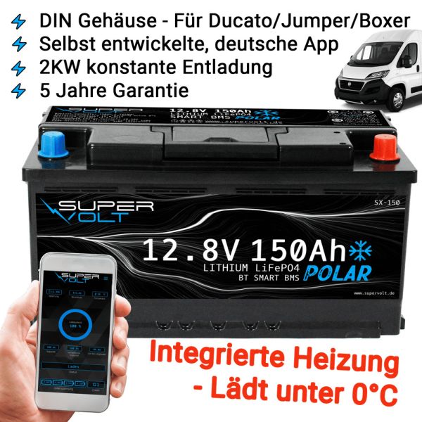 Supervolt POLAR 12V 150Ah LiFePO4 Batterie für Ducato, Jumper, 355x175x187mm