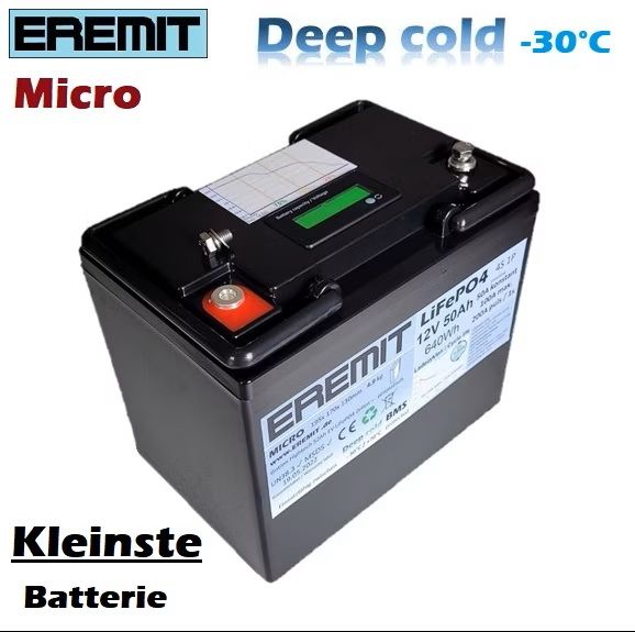 EREMIT 12V 50Ah LiFePo4 Micro Akku, Gen.7 Basis BMS, Deep Cold -30°