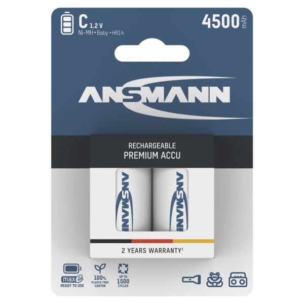 Ansmann maxE A4500C, Baby, C, 1.2V 4500 mAh Ni-MH Akku 2er Pack