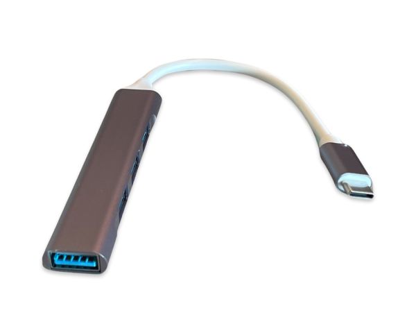 Mini Hub Multiport USB-C Aluminium grau, Adapter mit 4 USB Anschlüssen