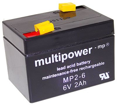 Multipower MP2-6 Bleiakku, 6V 2Ah Faston 4,8mm