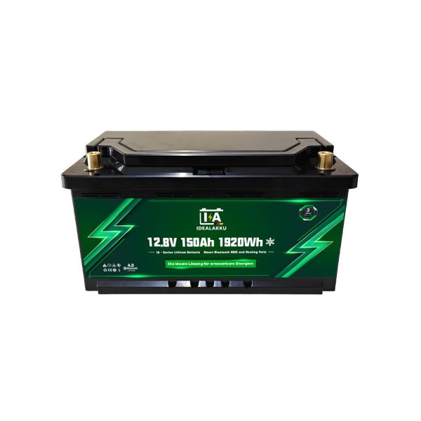 Idealakku IA-12-150H, 12V 150Ah LiFePO4 Akku, 355x175x188mm mit Bluetooth, Heizung
