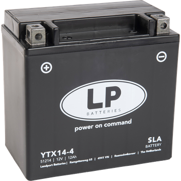 LP YTX14-4 SLA Motorradbatterie ersetzt YTX14-BS, YTX14-4, DIN 51214 12V 12Ah