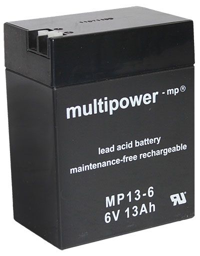 Multipower MP13-6 Bleiakku, 6V 13Ah Faston +6,3mm / -4,8mm