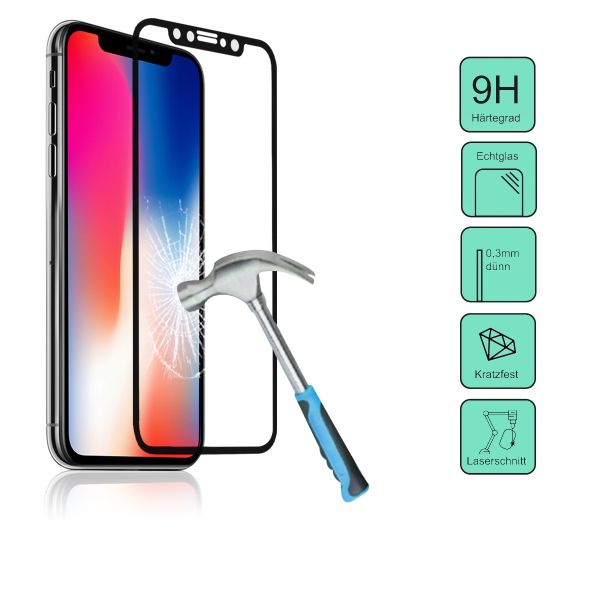 3D Display Schutzglas passend für Apple iPhone X / XS schwarz