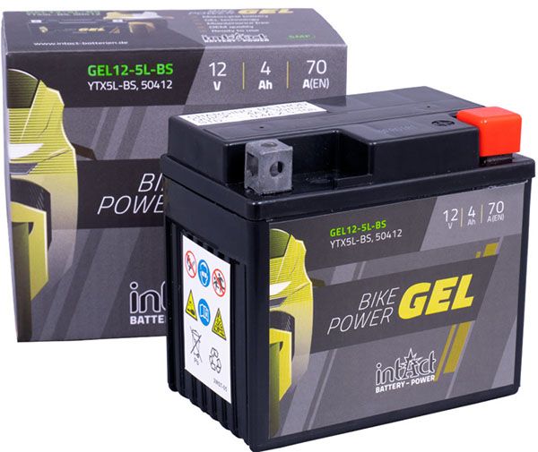 Intact GEL12-5L-BS GEL-Motorradbatterie ersetzt GTX5L-BS, WPX5L-B, 12V 4Ah