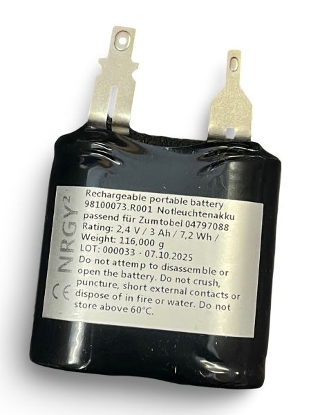 Notleuchtenakku 2.4V 3Ah Ni-MH, 2.8 + 4.8mm Faston ersetzt Zumtobel 04797088