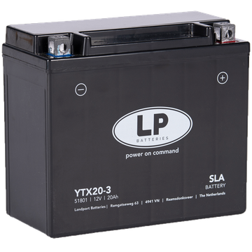 LP YTX20-3 SLA Motorradbatterie ersetzt 82003, 518901026, GYZ20L, GEL12-20L-BS